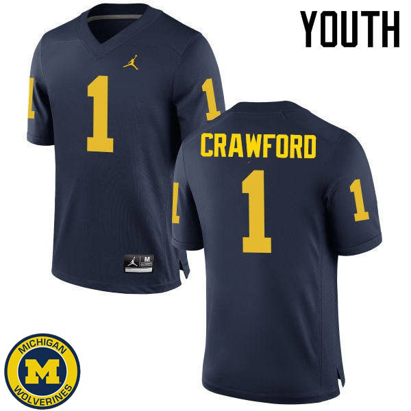 Youth Michigan Wolverines #1 Dylan Crawford Navy University Jersey